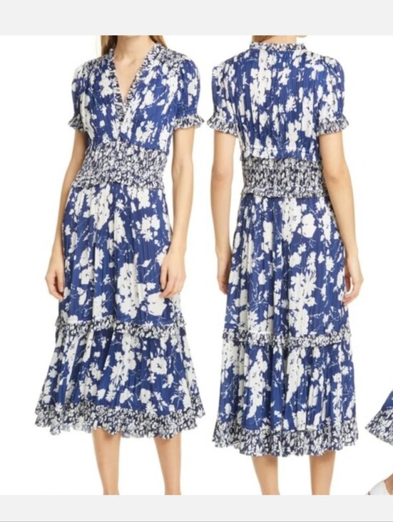 Polo Ralph Lauren Dresses & Skirts - Polo Ralph Lauren Satin Pleated Floral Blue Midi Dress Size 10